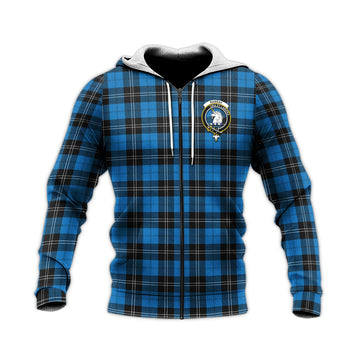 Ramsay Blue Ancient Tartan Knitted Hoodie with Family Crest