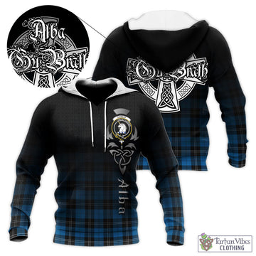 Ramsay Blue Ancient Tartan Knitted Hoodie Featuring Alba Gu Brath Family Crest Celtic Inspired