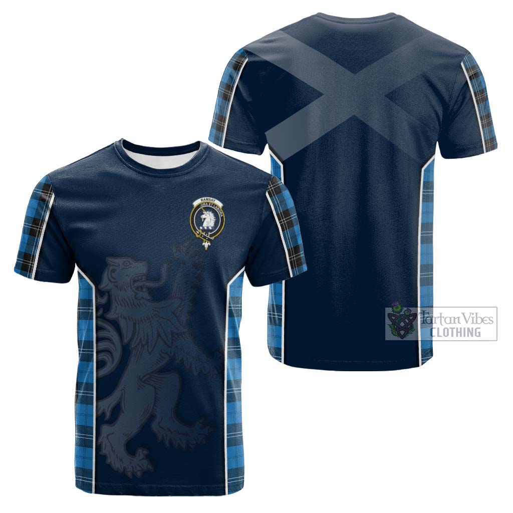 Tartan Vibes Clothing Ramsay Blue Ancient Tartan Cotton T-shirt with Family Crest and Lion Rampant Vibes Sport Style