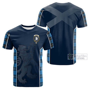 Ramsay Blue Ancient Tartan Cotton T-shirt with Family Crest and Lion Rampant Vibes Sport Style