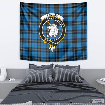 Ramsay Blue Ancient Tartan Tapestry Wall Hanging and Home Decor for Room with Family Crest
