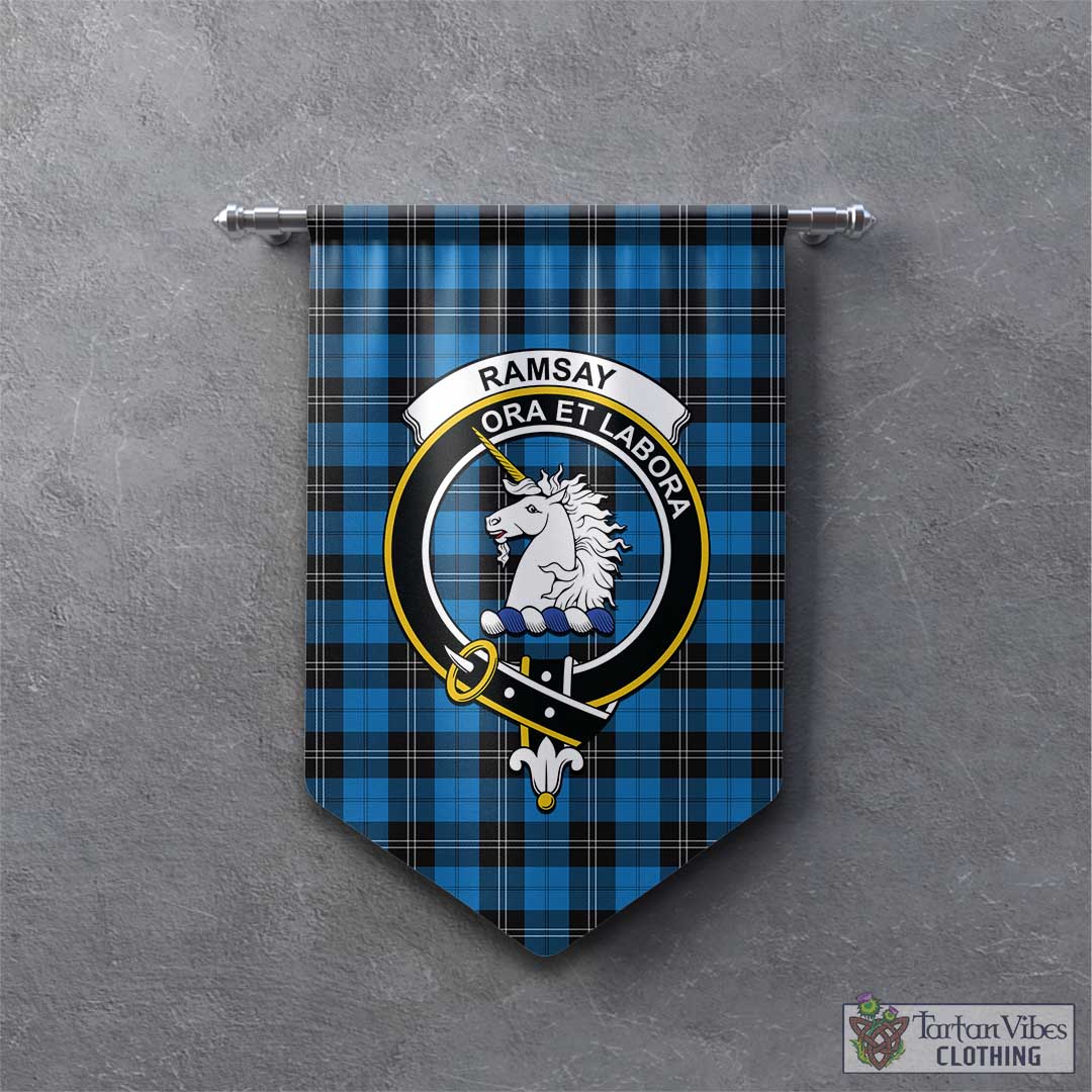 Tartan Vibes Clothing Ramsay Blue Ancient Tartan Gonfalon, Tartan Banner with Family Crest