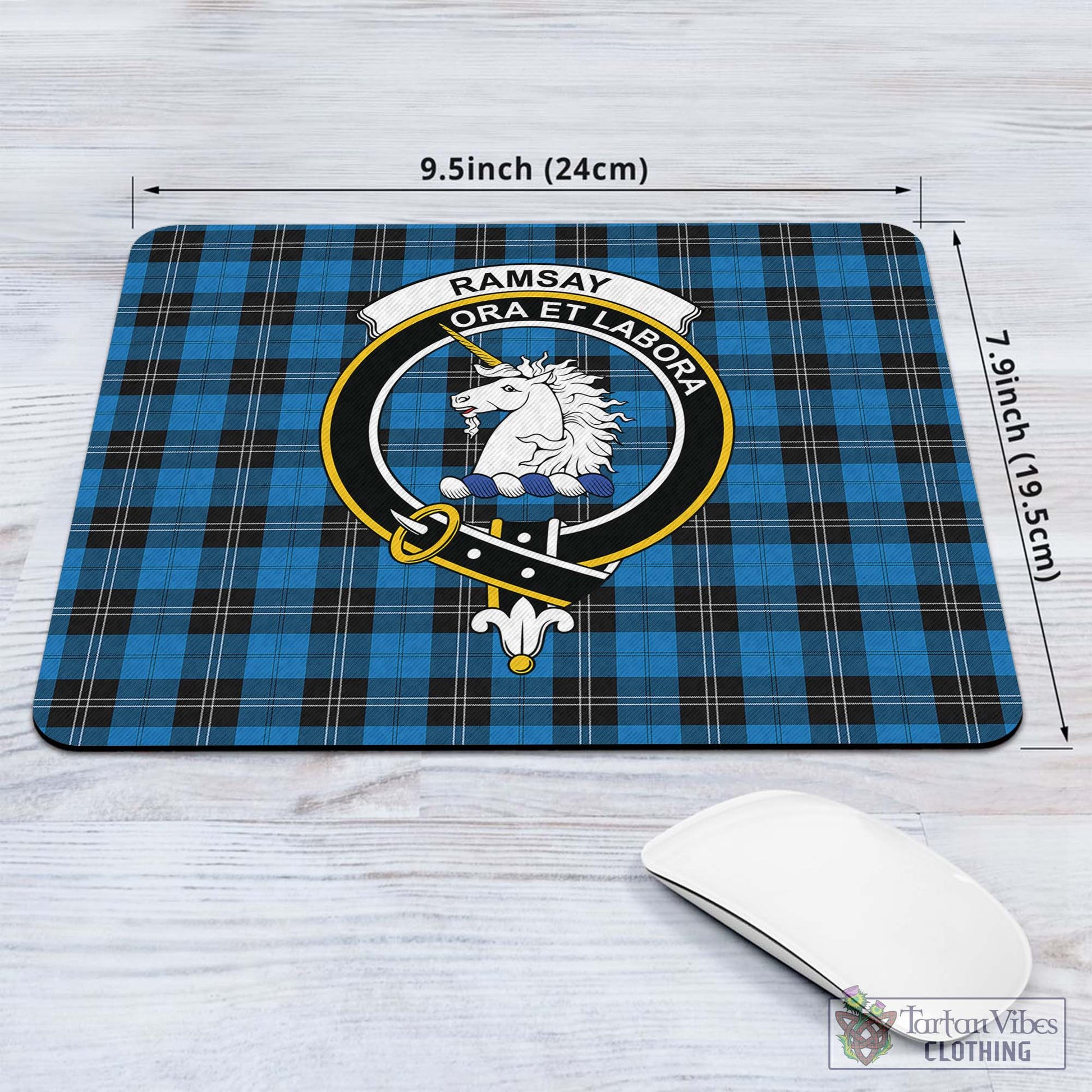 Tartan Vibes Clothing Ramsay Blue Ancient Tartan Mouse Pad with Family Crest