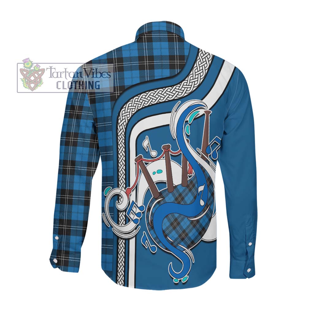 Tartan Vibes Clothing Ramsay Blue Ancient Tartan Long Sleeve Button Shirt with Epic Bagpipe Style