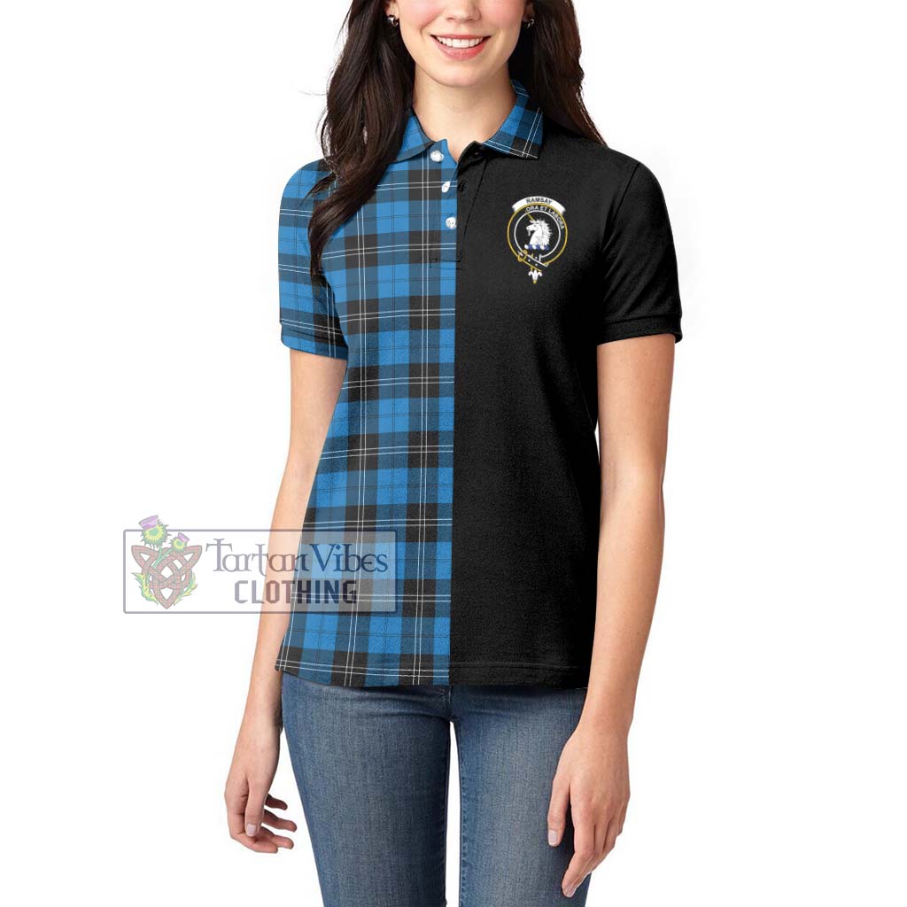 Tartan Vibes Clothing Ramsay Blue Ancient Tartan Women's Polo Shirt with Family Crest and Half Of Me Style