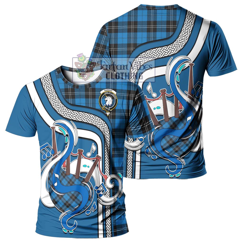 Tartan Vibes Clothing Ramsay Blue Ancient Tartan T-Shirt with Epic Bagpipe Style