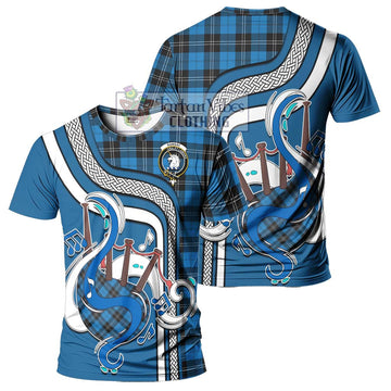 Ramsay Blue Ancient Tartan T-Shirt with Epic Bagpipe Style