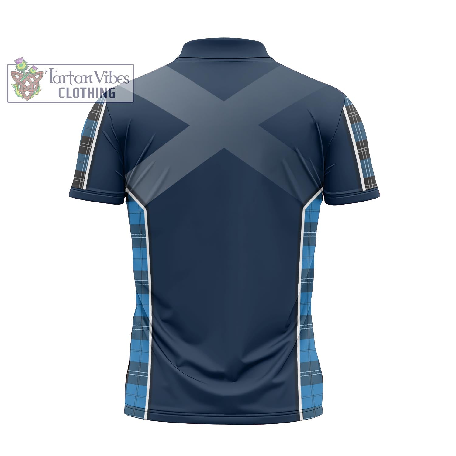 Tartan Vibes Clothing Ramsay Blue Ancient Tartan Zipper Polo Shirt with Family Crest and Scottish Thistle Vibes Sport Style