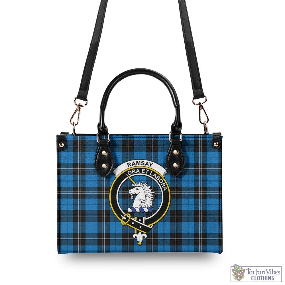 Tartan Vibes Clothing Ramsay Blue Ancient Tartan Luxury Leather Handbags with Family Crest