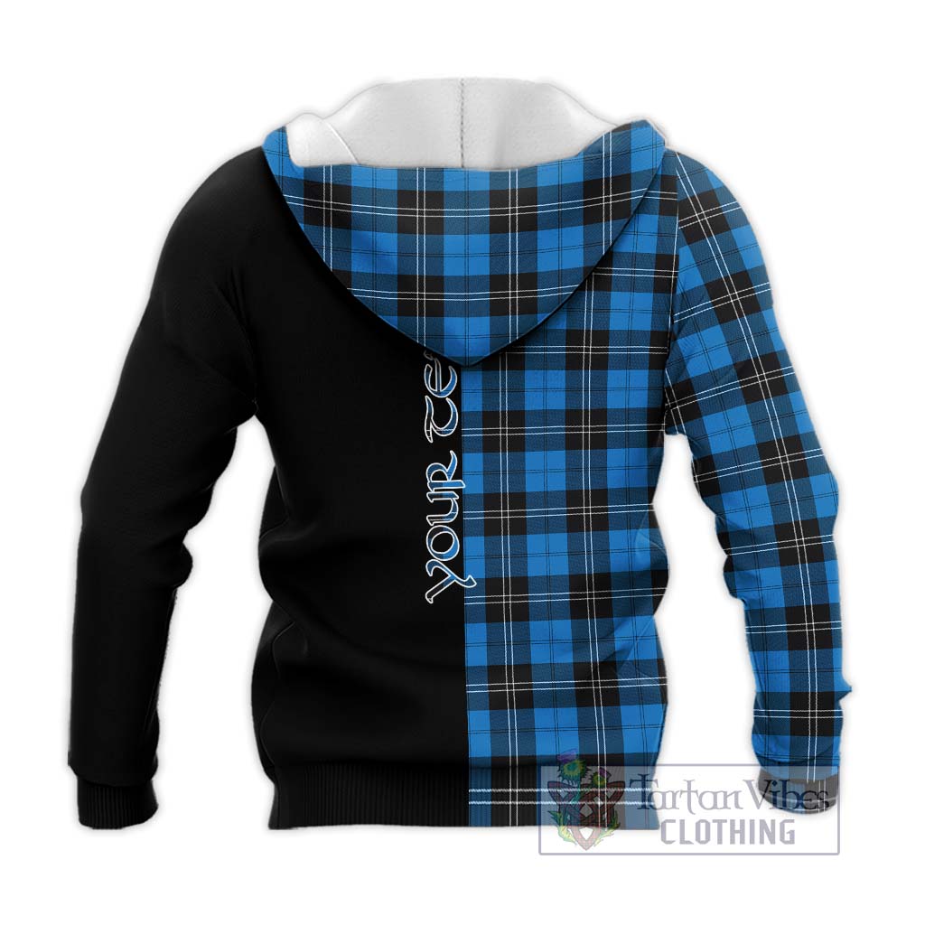 Tartan Vibes Clothing Ramsay Blue Ancient Tartan Knitted Hoodie with Family Crest and Half Of Me Style