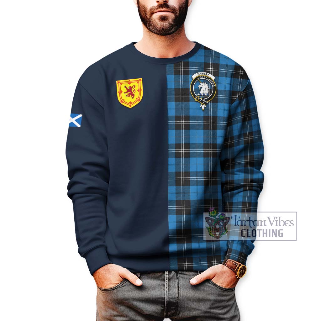 Tartan Vibes Clothing Ramsay Blue Ancient Tartan Sweatshirt with Scottish Lion Royal Arm Half Style