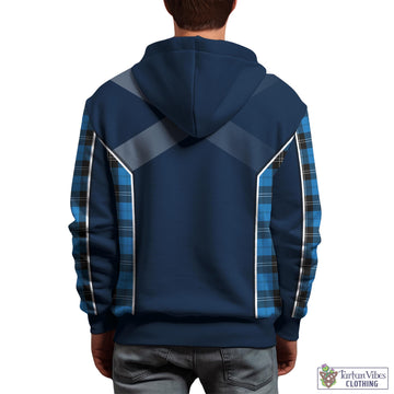 Ramsay Blue Ancient Tartan Hoodie with Family Crest and Lion Rampant Vibes Sport Style