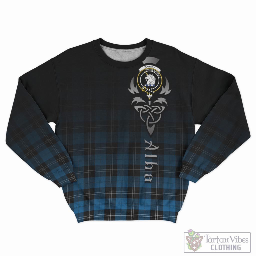 Tartan Vibes Clothing Ramsay Blue Ancient Tartan Sweatshirt Featuring Alba Gu Brath Family Crest Celtic Inspired