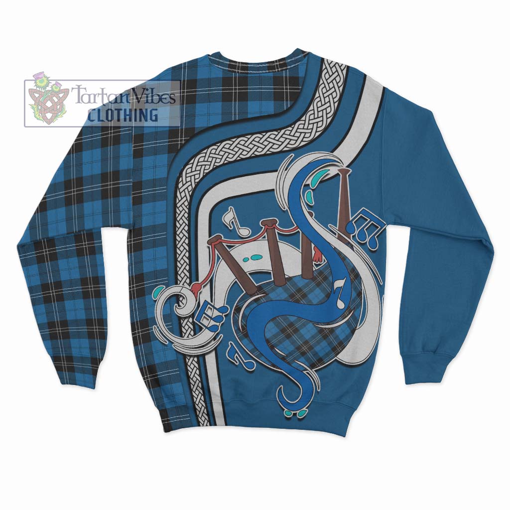 Tartan Vibes Clothing Ramsay Blue Ancient Tartan Sweatshirt with Epic Bagpipe Style