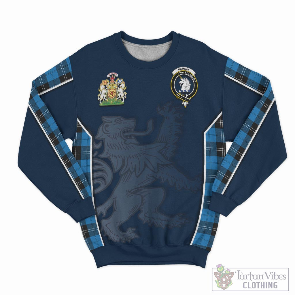 Tartan Vibes Clothing Ramsay Blue Ancient Tartan Sweater with Family Crest and Lion Rampant Vibes Sport Style