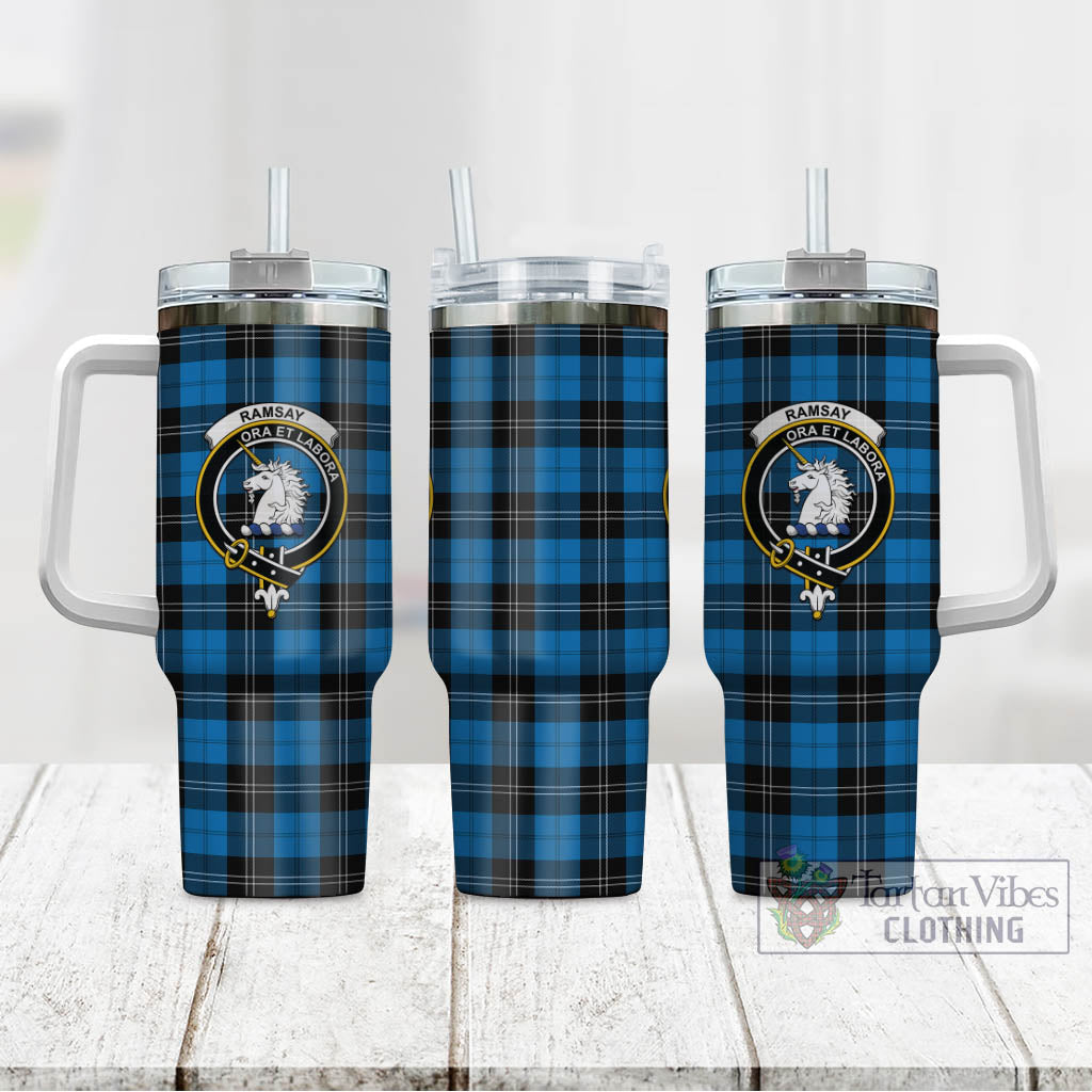 Tartan Vibes Clothing Ramsay Blue Ancient Tartan and Family Crest Tumbler with Handle