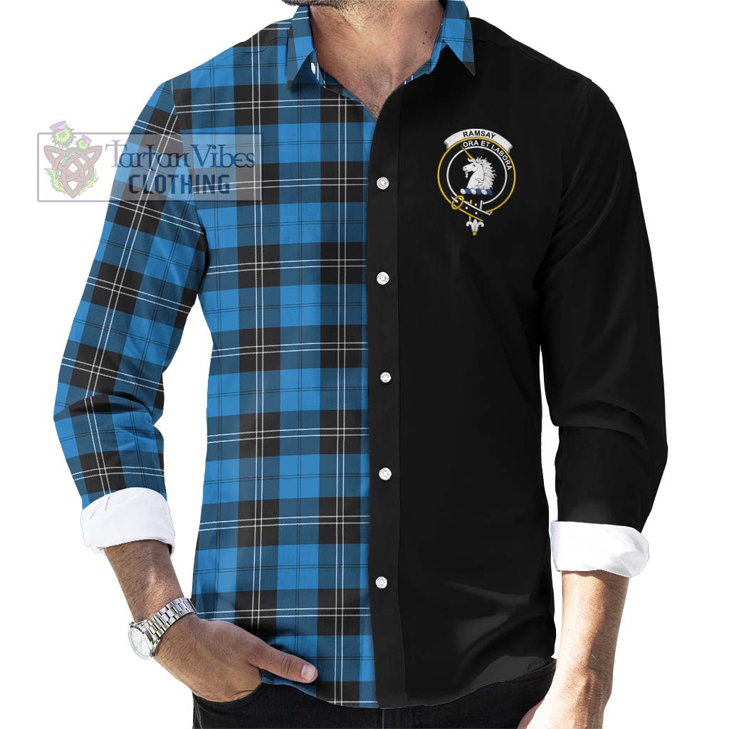 Tartan Vibes Clothing Ramsay Blue Ancient Tartan Long Sleeve Button Shirt with Family Crest and Half Of Me Style