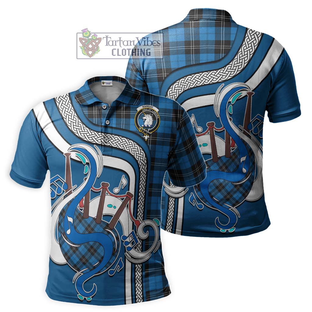 Tartan Vibes Clothing Ramsay Blue Ancient Tartan Polo Shirt with Epic Bagpipe Style