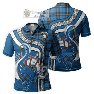 Ramsay Blue Ancient Tartan Polo Shirt with Epic Bagpipe Style