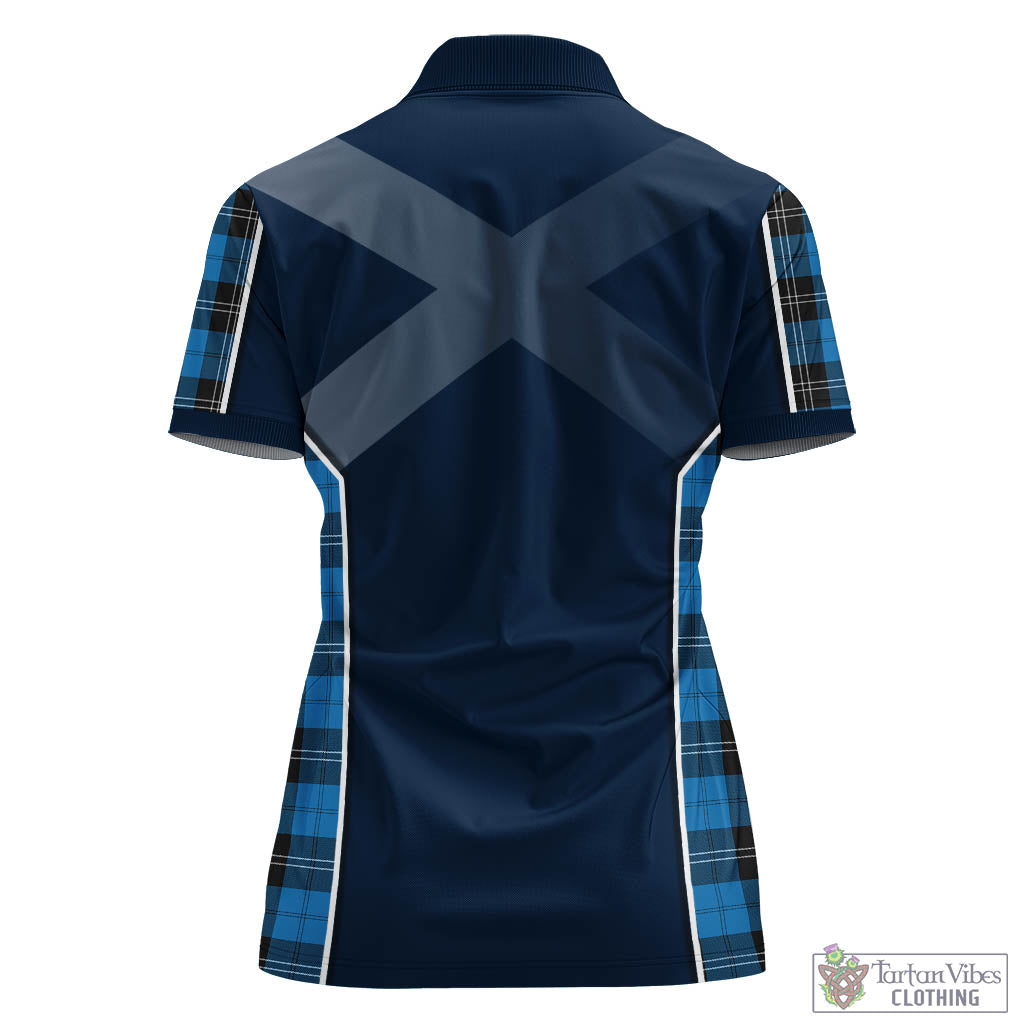 Ramsay Blue Ancient Tartan Women's Polo Shirt with Family Crest and Lion Rampant Vibes Sport Style - Tartan Vibes Clothing