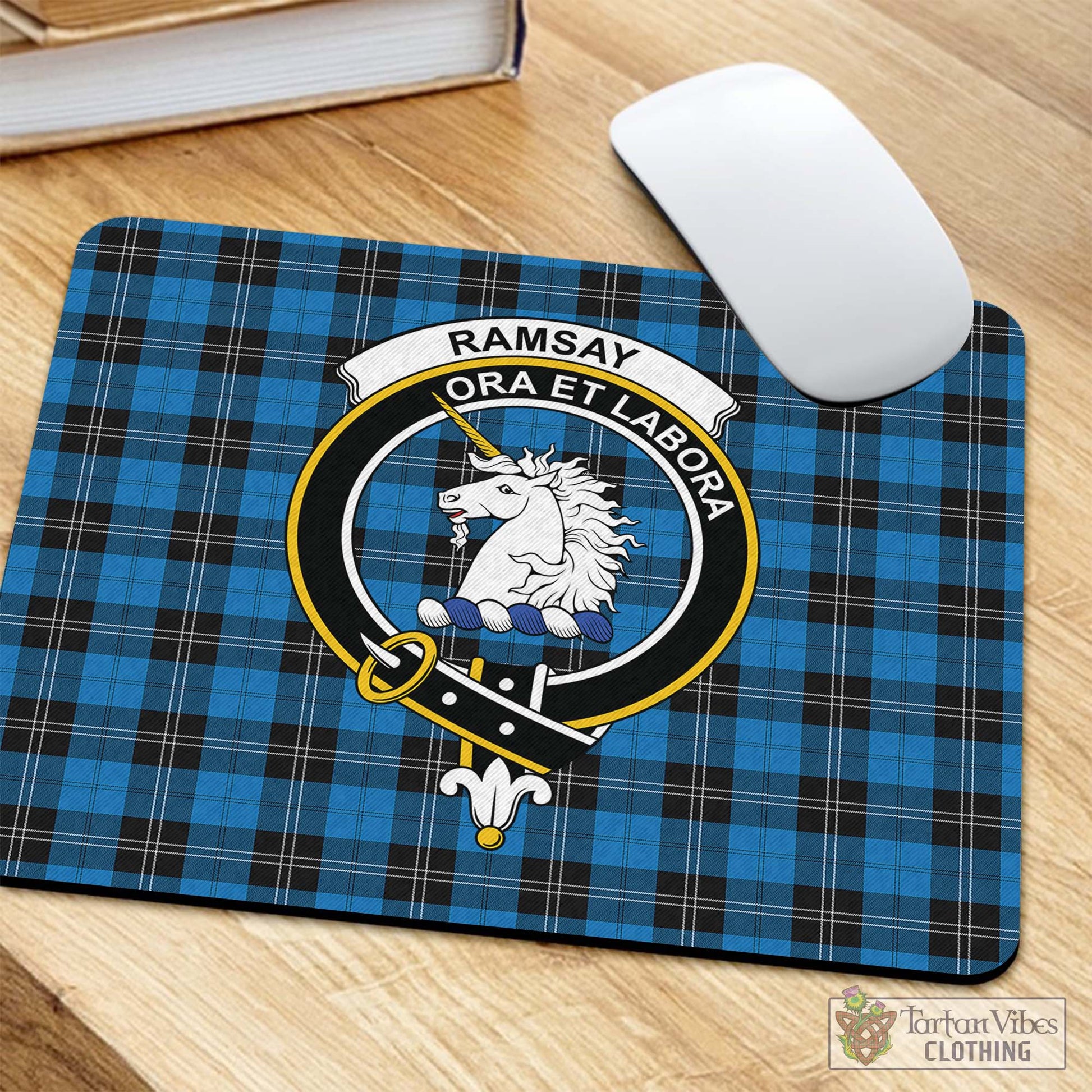 Tartan Vibes Clothing Ramsay Blue Ancient Tartan Mouse Pad with Family Crest