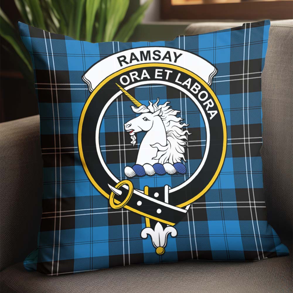 Ramsay Blue Ancient Tartan Pillow Cover with Family Crest - Tartanvibesclothing