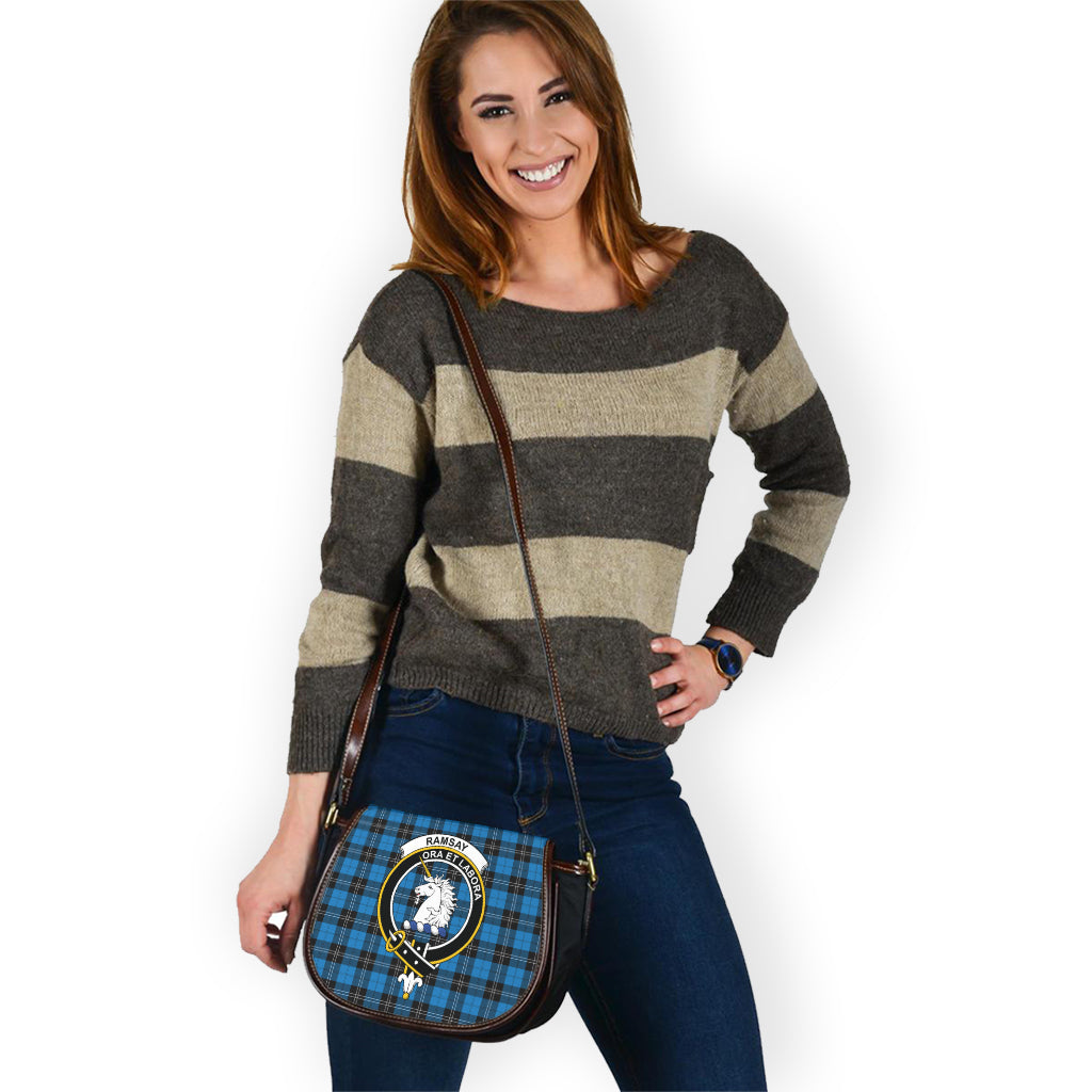 Ramsay Blue Ancient Tartan Saddle Bag with Family Crest - Tartan Vibes Clothing