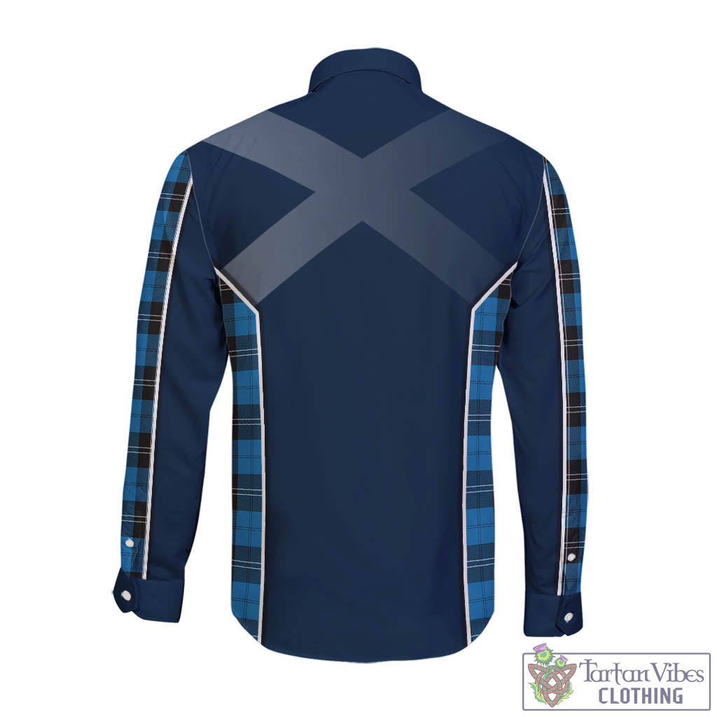 Tartan Vibes Clothing Ramsay Blue Ancient Tartan Long Sleeve Button Up Shirt with Family Crest and Scottish Thistle Vibes Sport Style