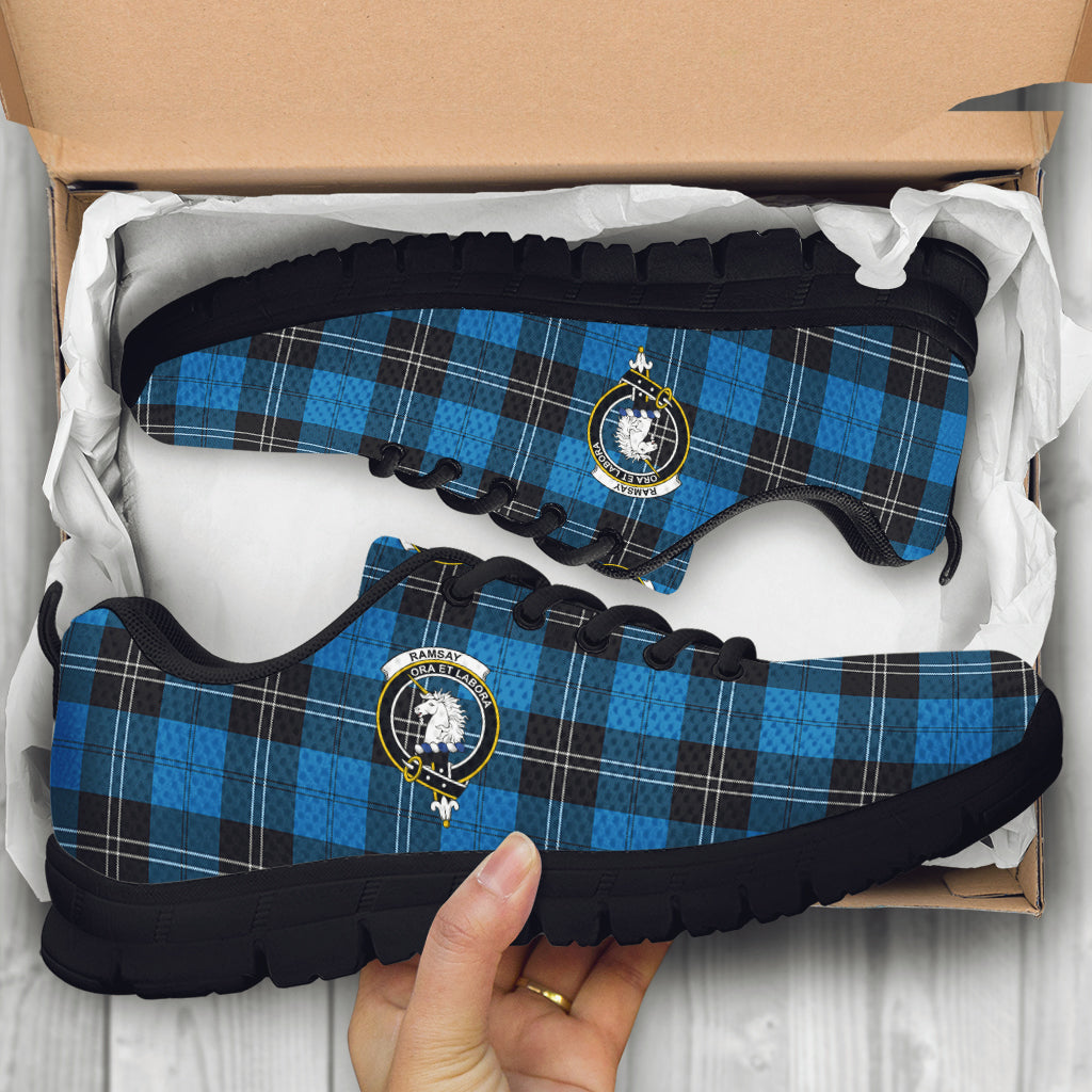 Ramsay Blue Ancient Tartan Sneakers with Family Crest - Tartan Vibes Clothing