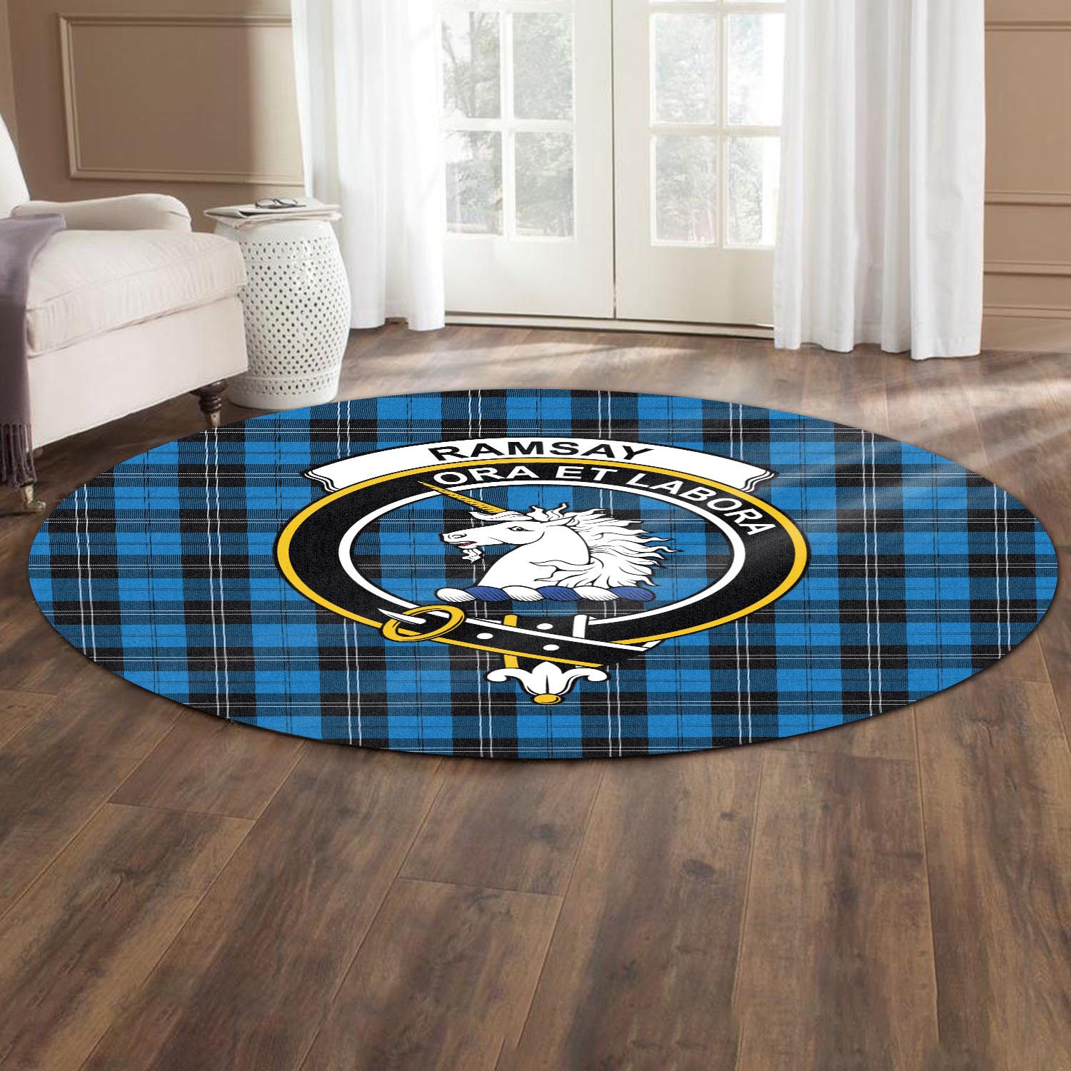 ramsay-blue-ancient-tartan-round-rug-with-family-crest