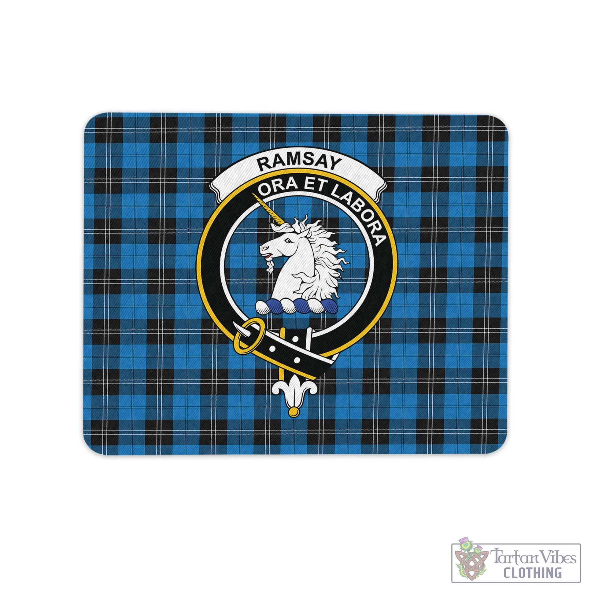 Tartan Vibes Clothing Ramsay Blue Ancient Tartan Mouse Pad with Family Crest