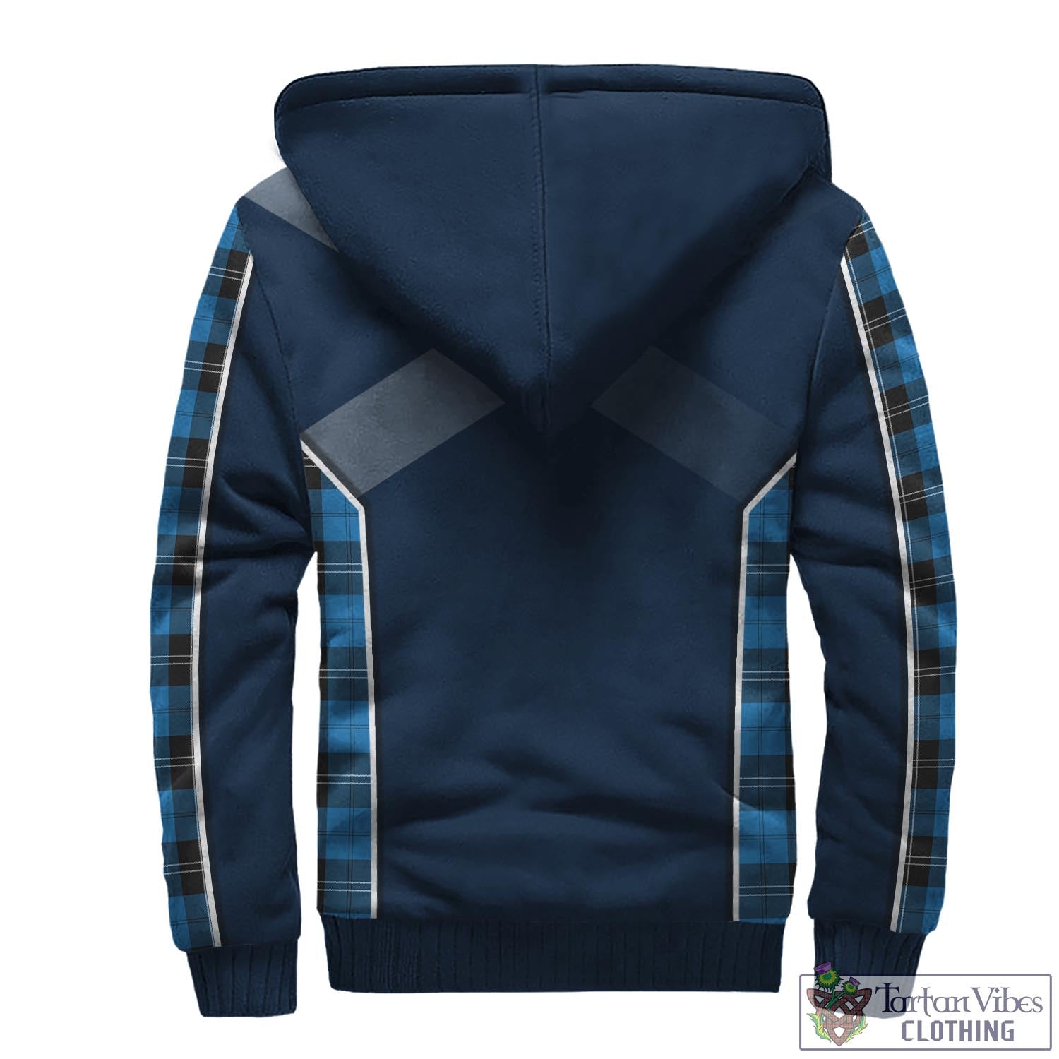 Tartan Vibes Clothing Ramsay Blue Ancient Tartan Sherpa Hoodie with Family Crest and Scottish Thistle Vibes Sport Style