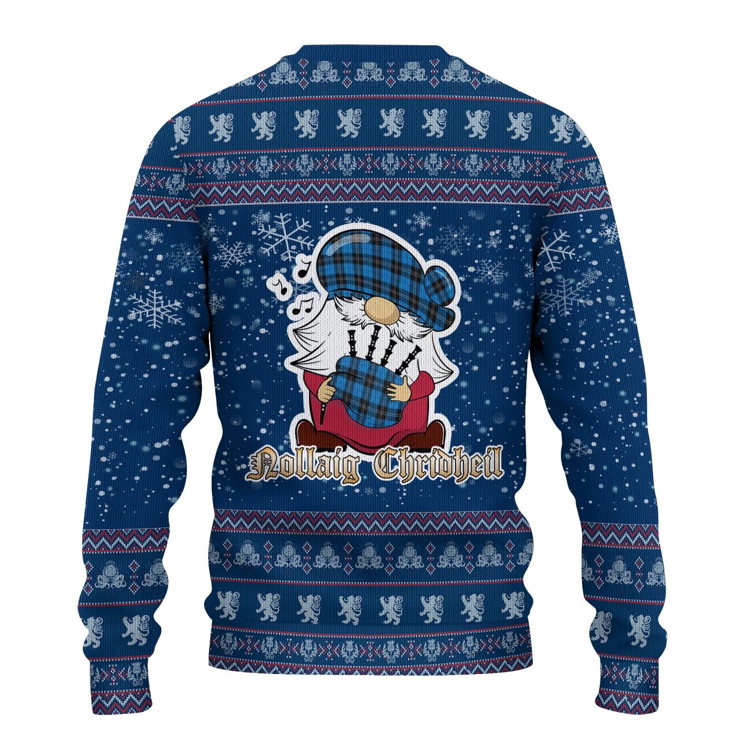 Ramsay Blue Ancient Clan Christmas Family Knitted Sweater with Funny Gnome Playing Bagpipes - Tartanvibesclothing