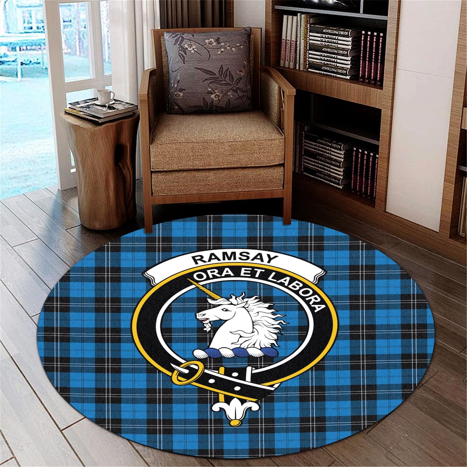 ramsay-blue-ancient-tartan-round-rug-with-family-crest