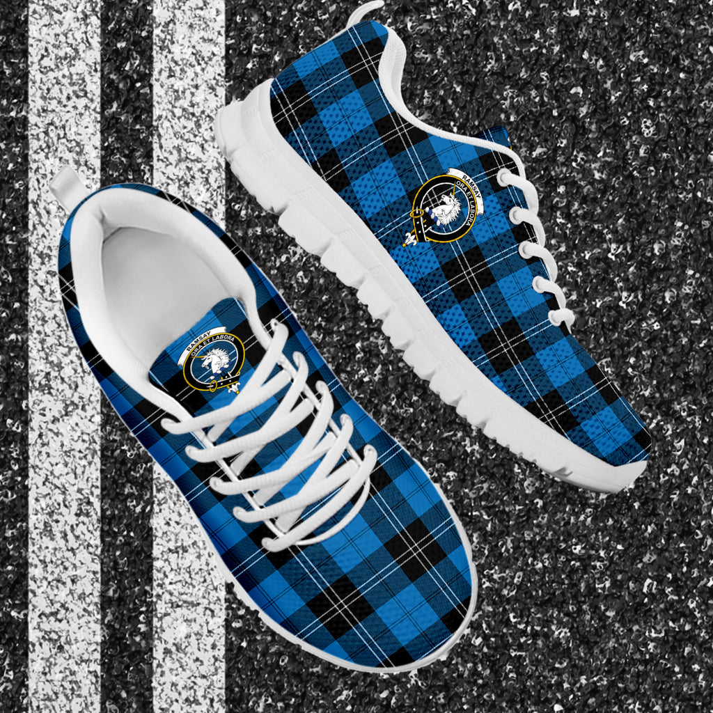 Ramsay Blue Ancient Tartan Sneakers with Family Crest - Tartan Vibes Clothing