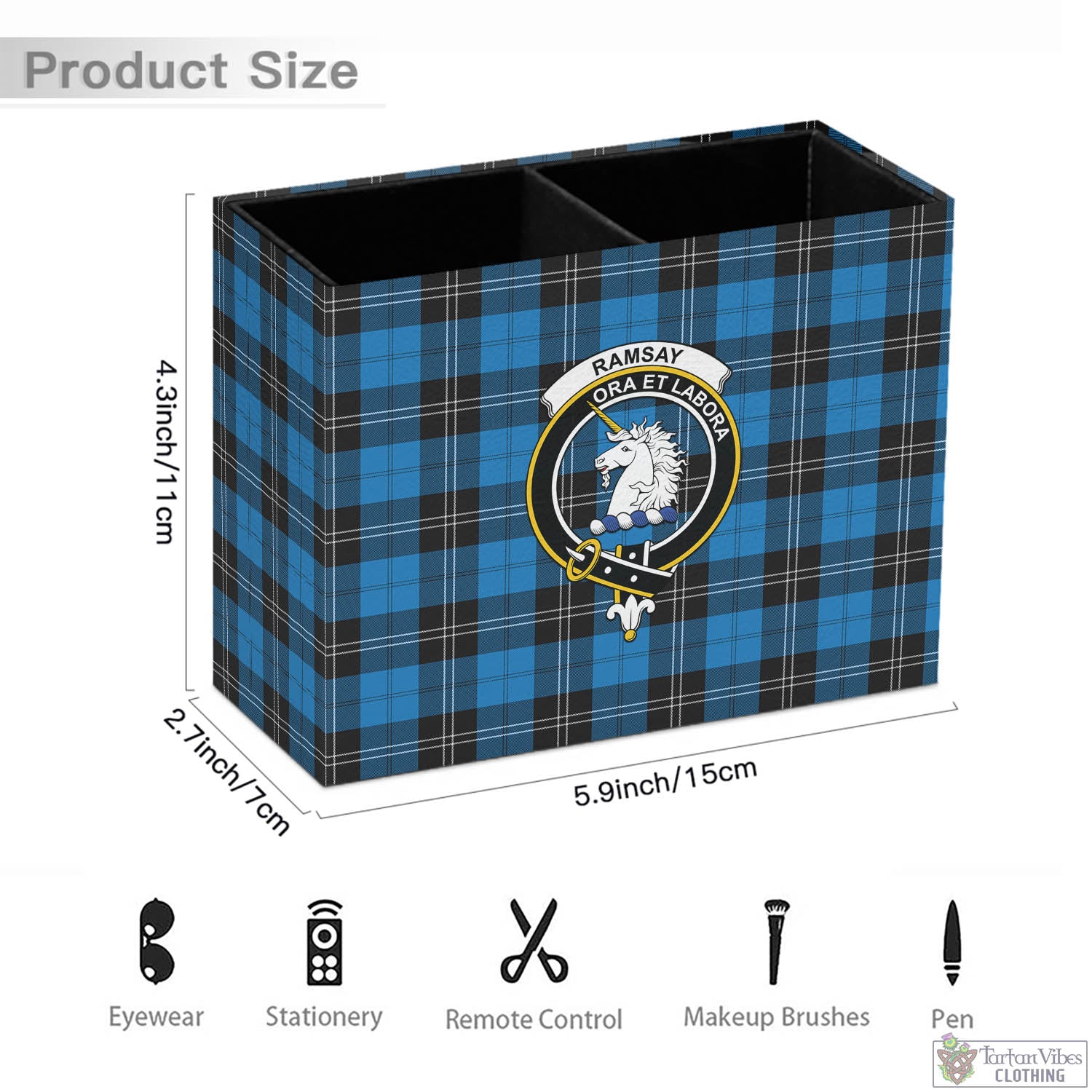 Tartan Vibes Clothing Ramsay Blue Ancient Tartan Pen Holder with Family Crest