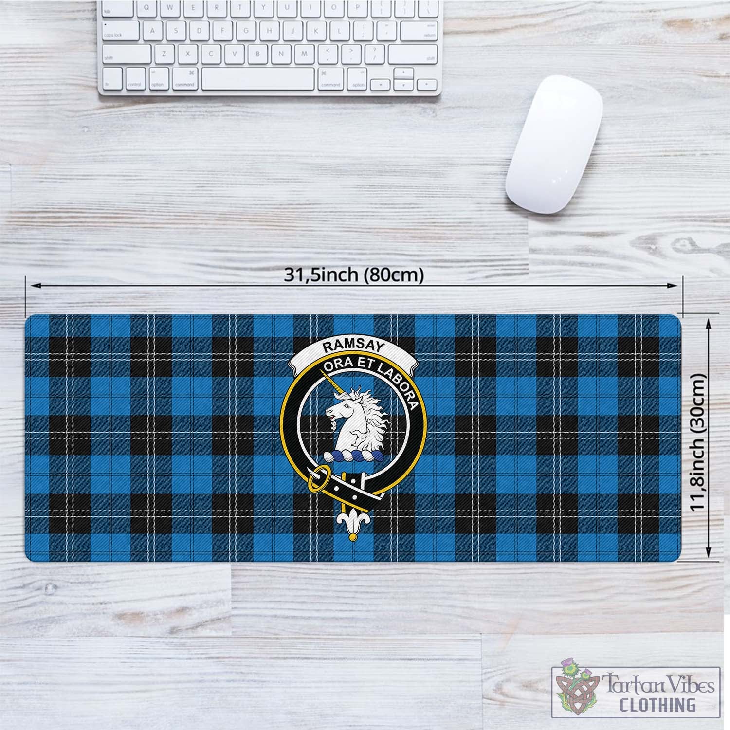 Tartan Vibes Clothing Ramsay Blue Ancient Tartan Mouse Pad with Family Crest