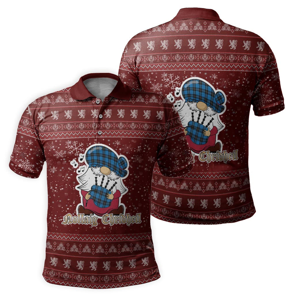 Ramsay Blue Ancient Clan Christmas Family Polo Shirt with Funny Gnome Playing Bagpipes - Tartanvibesclothing