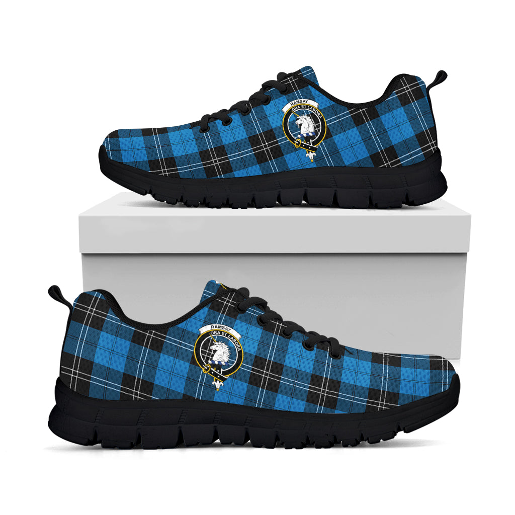 Ramsay Blue Ancient Tartan Sneakers with Family Crest - Tartan Vibes Clothing