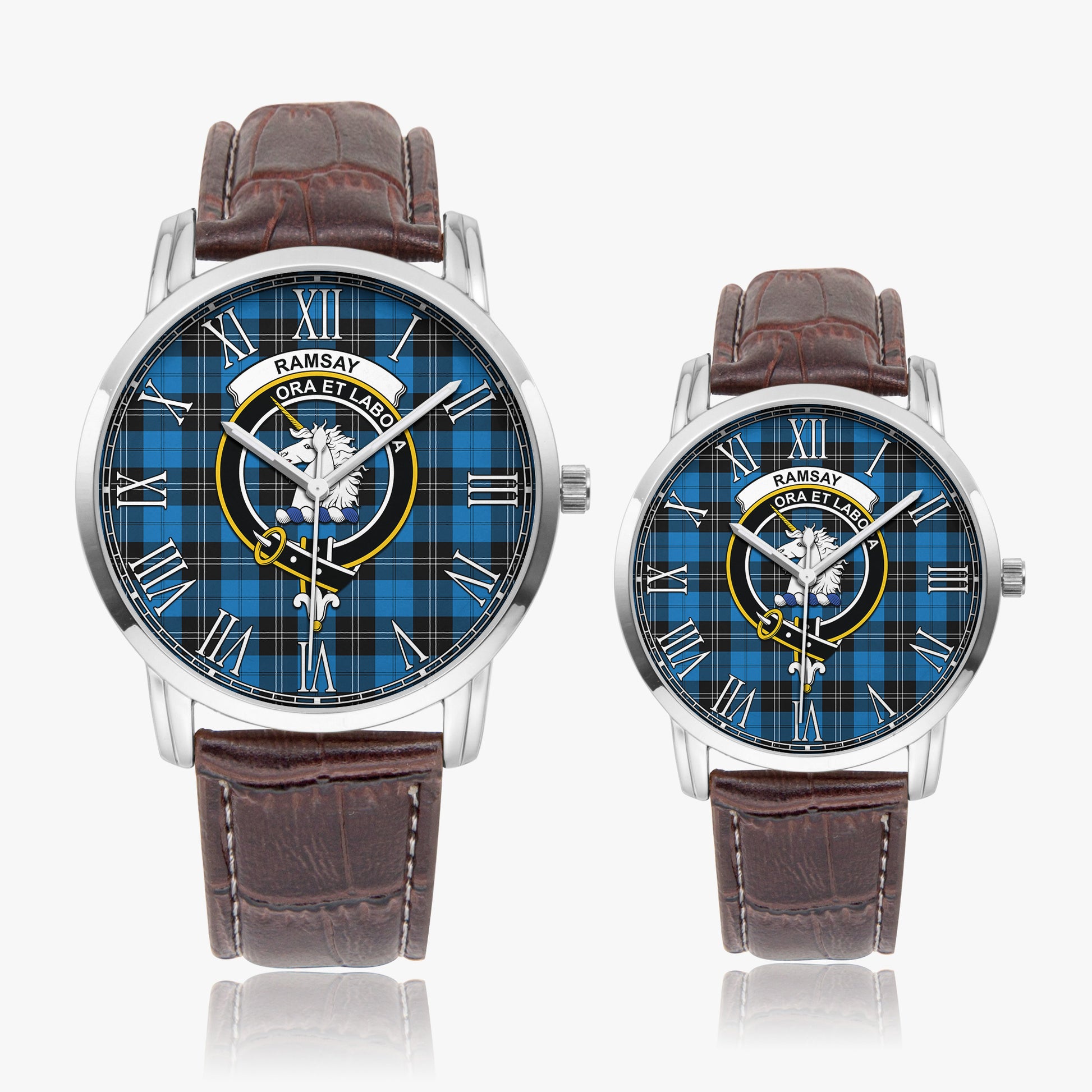 Ramsay Blue Ancient Tartan Family Crest Leather Strap Quartz Watch - Tartanvibesclothing