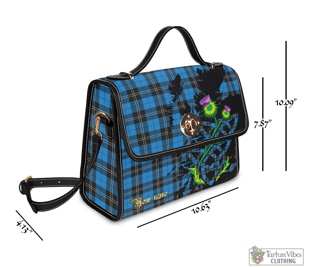 Tartan Vibes Clothing Ramsay Blue Ancient Tartan Waterproof Canvas Bag with Scotland Map and Thistle Celtic Accents