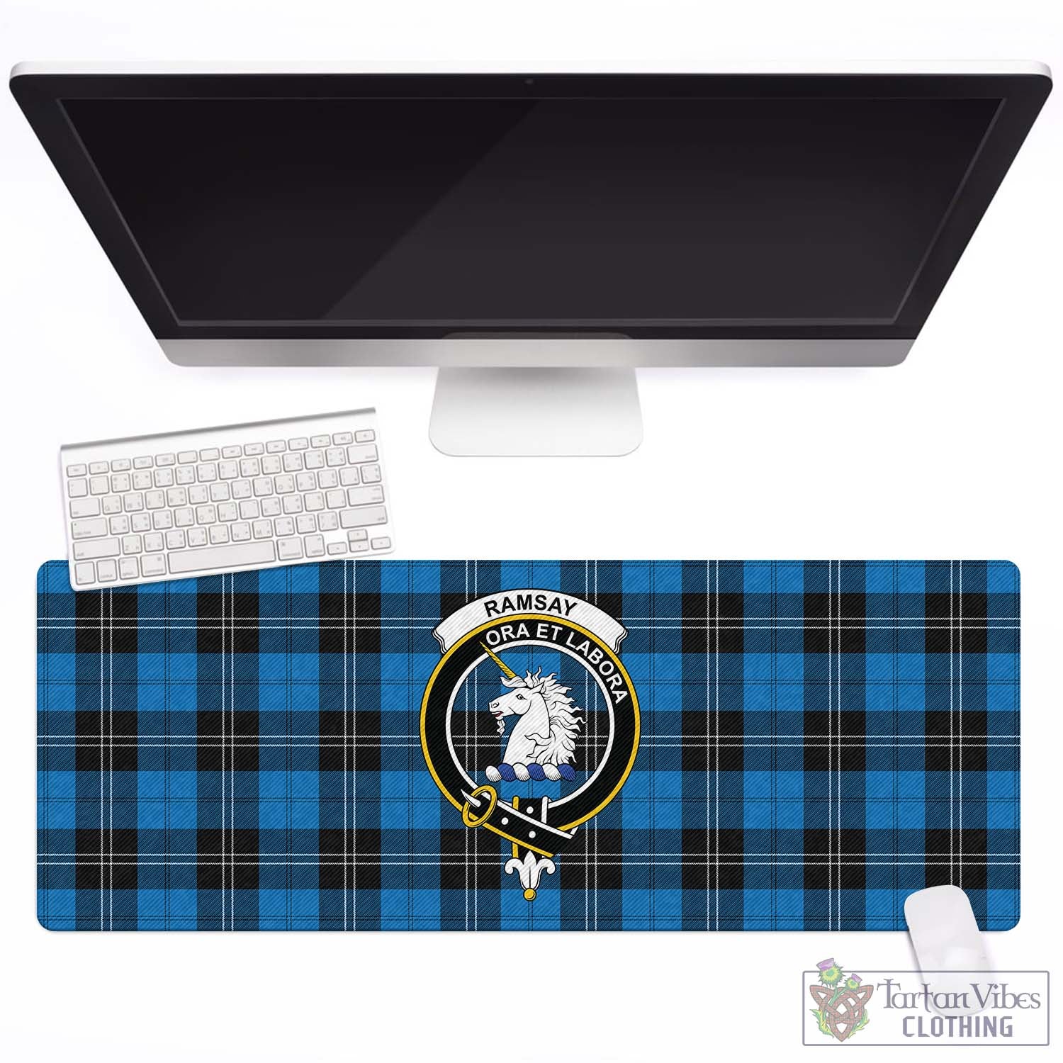 Tartan Vibes Clothing Ramsay Blue Ancient Tartan Mouse Pad with Family Crest