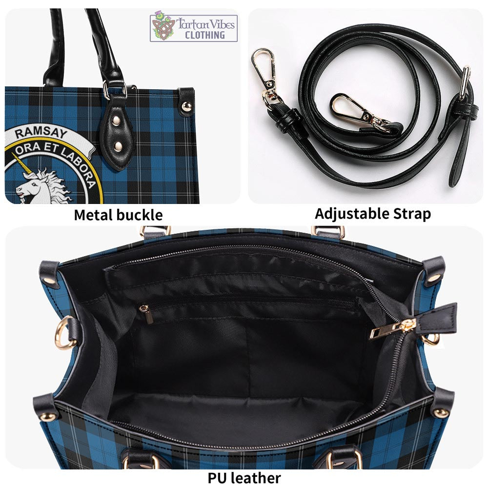 Tartan Vibes Clothing Ramsay Blue Hunting Tartan Luxury Leather Handbags with Family Crest