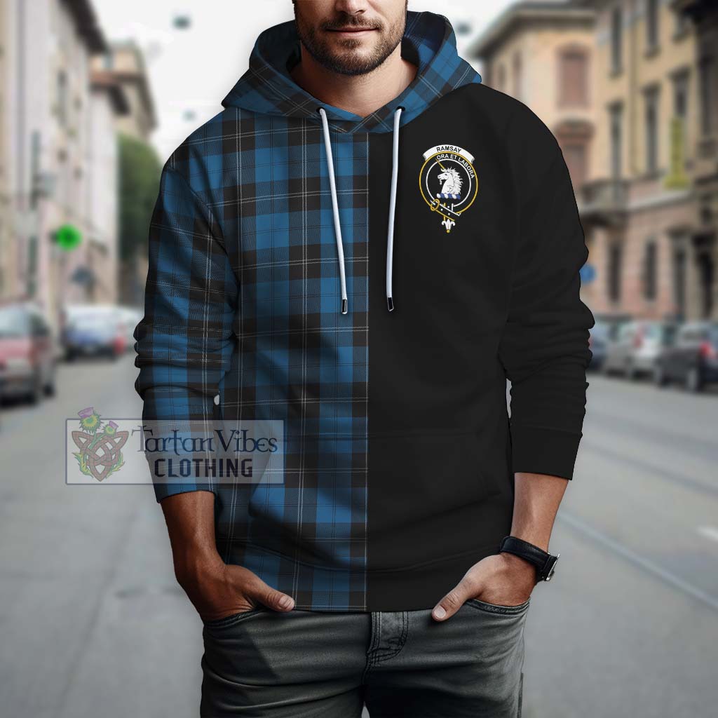 Tartan Vibes Clothing Ramsay Blue Hunting Tartan Hoodie with Family Crest and Half Of Me Style