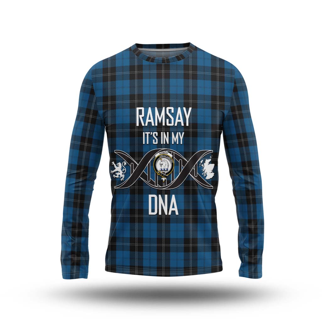 Tartan Vibes Clothing Ramsay Blue Hunting Tartan Long Sleeve T-Shirt with Family Crest DNA In Me Style