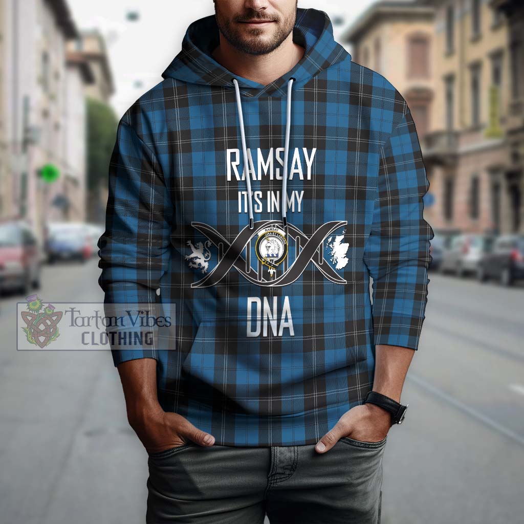 Tartan Vibes Clothing Ramsay Blue Hunting Tartan Hoodie with Family Crest DNA In Me Style