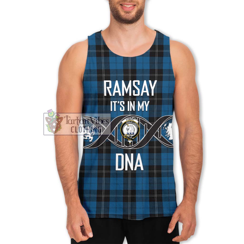 Tartan Vibes Clothing Ramsay Blue Hunting Tartan Men's Tank Top with Family Crest DNA In Me Style