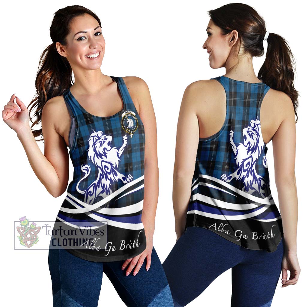 Tartan Vibes Clothing Ramsay Blue Hunting Tartan Women's Racerback Tanks with Alba Gu Brath Regal Lion Emblem