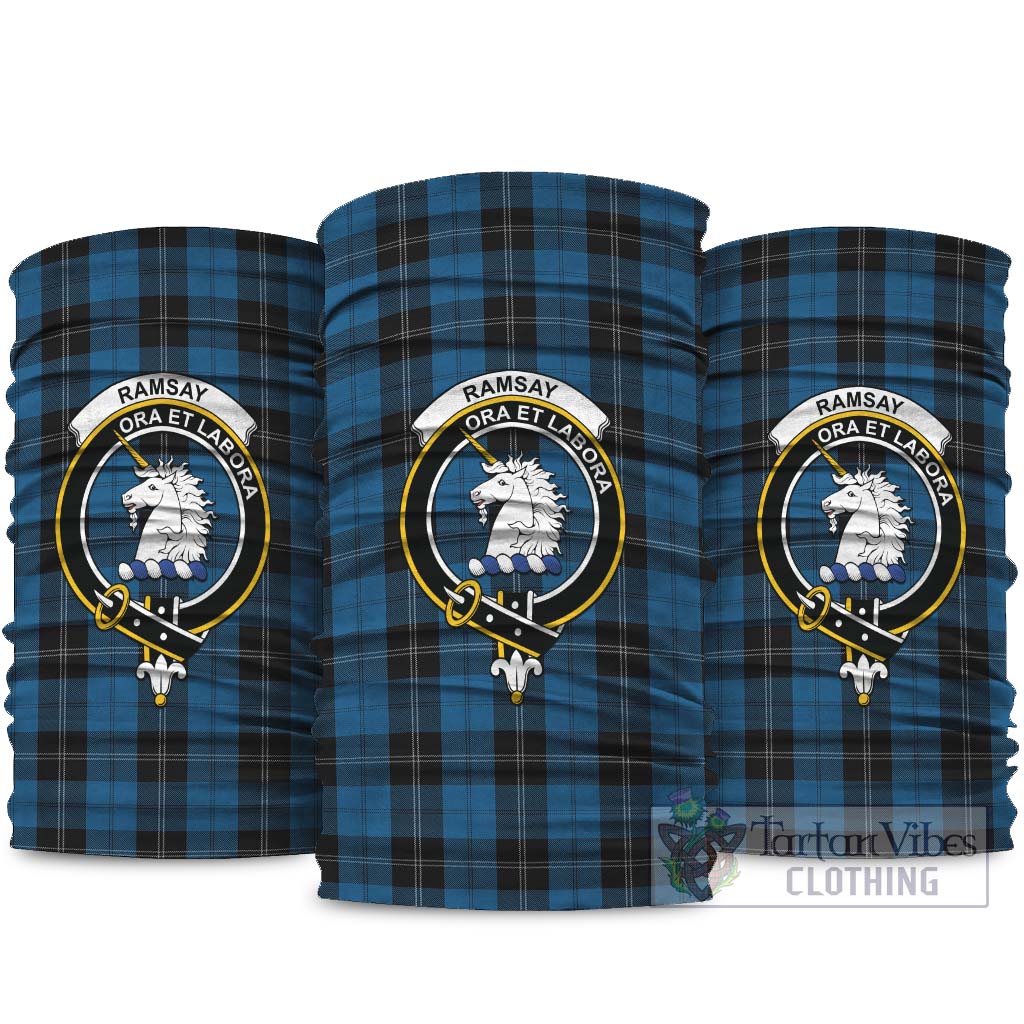 Ramsay Blue Hunting Tartan Neck Gaiters, Tartan Bandanas, Tartan Head Band with Family Crest