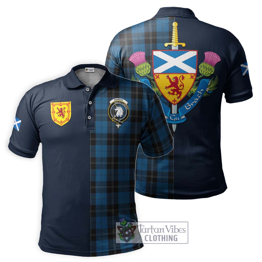 Tartan Vibes Clothing Ramsay Blue Hunting Tartan Polo Shirt with Scottish Lion Royal Arm Half Style